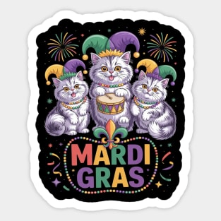 Mardi Gras Three Cute British Longhair Cats Masked Beads Sticker